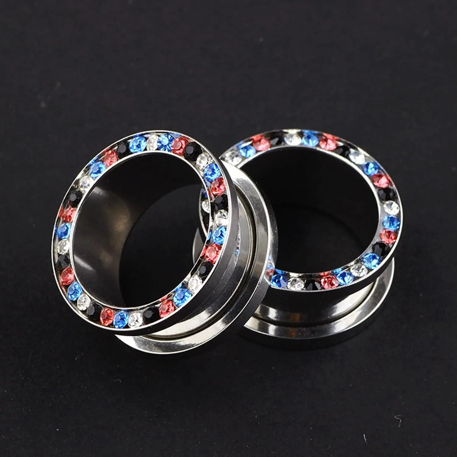 2Pcs Plugs Gauges Cute, Unique Gauges for Ears Round with Circle Colorful Cubic Zirconia Stainless Steel