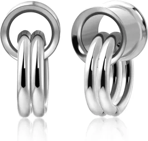 2PCS Stainless Steel Ear Tunnels with Single Double Nose Hoop Rings Ear Gauges Weight for Stretched Ears Ear Plugs Expander Body Piercing Jewelry for Women Men 0G-5/8