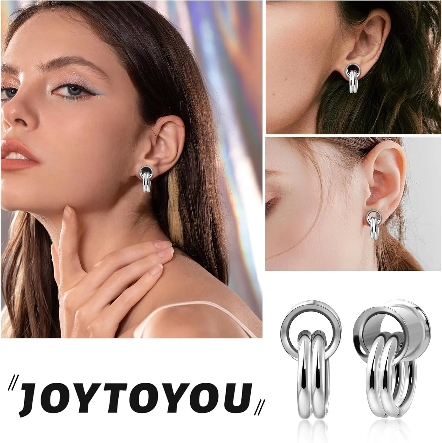 2PCS Stainless Steel Ear Tunnels with Single Double Nose Hoop Rings Ear Gauges Weight for Stretched Ears Ear Plugs Expander Body Piercing Jewelry for Women Men 0G-5/8