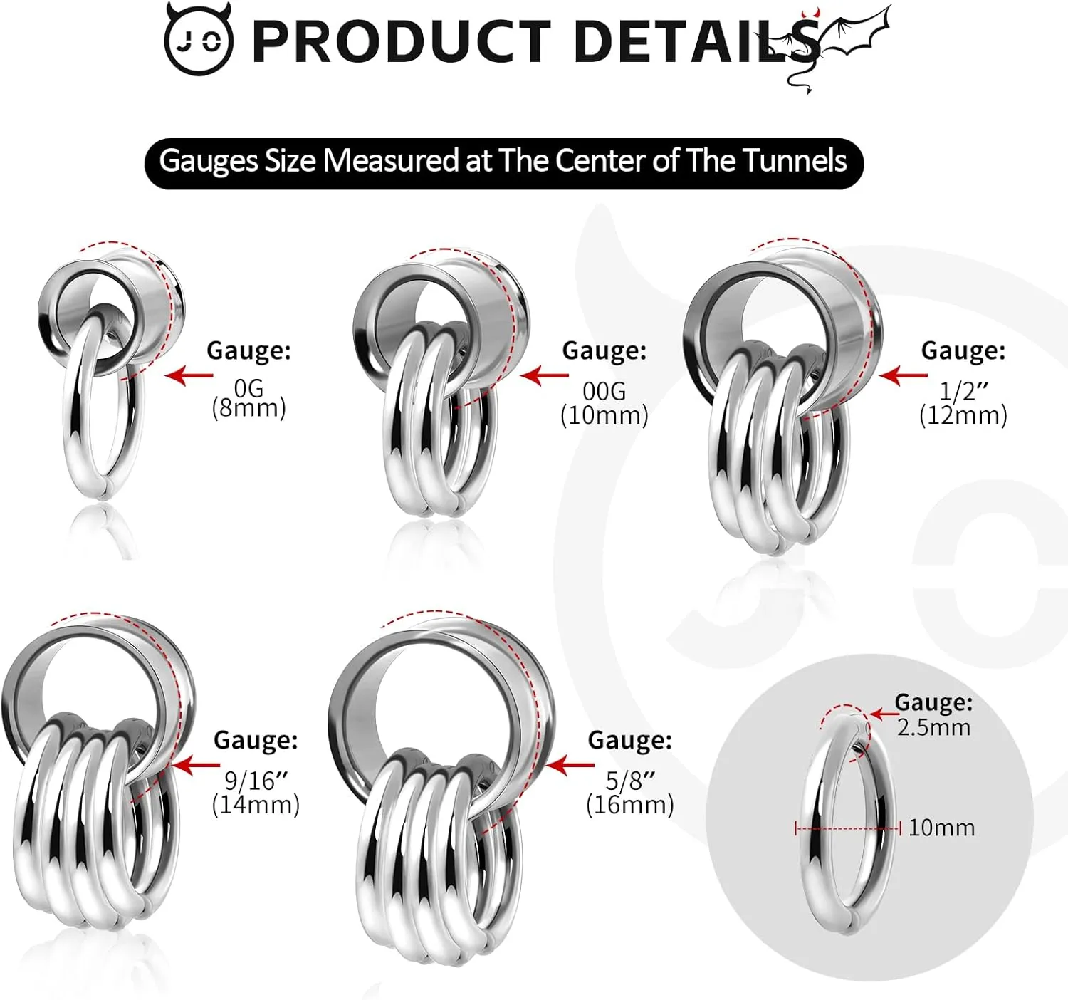 2PCS Stainless Steel Ear Tunnels with Single Double Nose Hoop Rings Ear Gauges Weight for Stretched Ears Ear Plugs Expander Body Piercing Jewelry for Women Men 0G-5/8