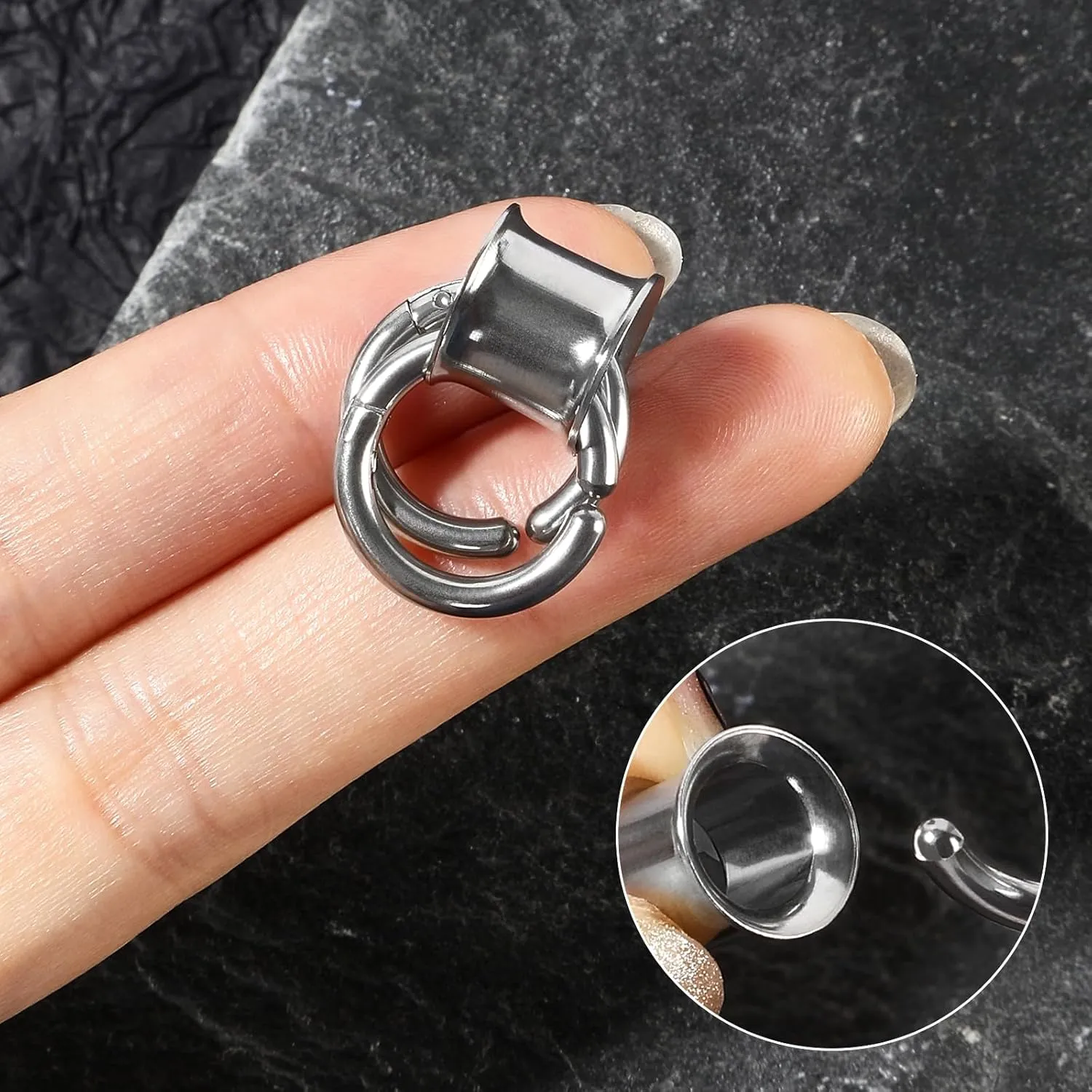 2PCS Stainless Steel Ear Tunnels with Single Double Nose Hoop Rings Ear Gauges Weight for Stretched Ears Ear Plugs Expander Body Piercing Jewelry for Women Men 0G-5/8