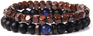 2pcs/set Men Bracelet Wood Beads Cross Pendant 7 Healing Balance Lava Bracelet for Women Prayer Buddha Jewelry Gifts (Metal Color: 8mm matte onyx - Length: 21CM)