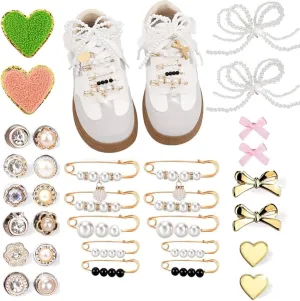 32PCS Shoe Charms for Sneakers - Bling Shoe Charms, Women and Girl Shoelace Jewelry, Brooches Laces Clothes Hats Junk Socks Charms Suit