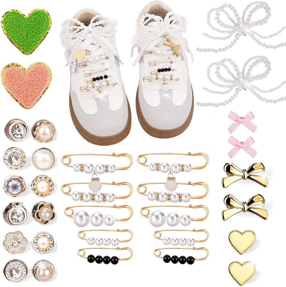 32PCS Shoe Charms for Sneakers - Bling Shoe Charms, Women and Girl Shoelace Jewelry, Brooches Laces Clothes Hats Junk Socks Charms Suit