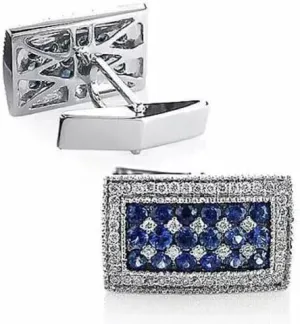 3Ct Round Cut Blue Sapphire Diamond Cufflink Simulated Men's Engagement & Wedding Best Charm Fancy Impressive Men's Cufflink 14K White Gold Plated 925 Sterling Silver