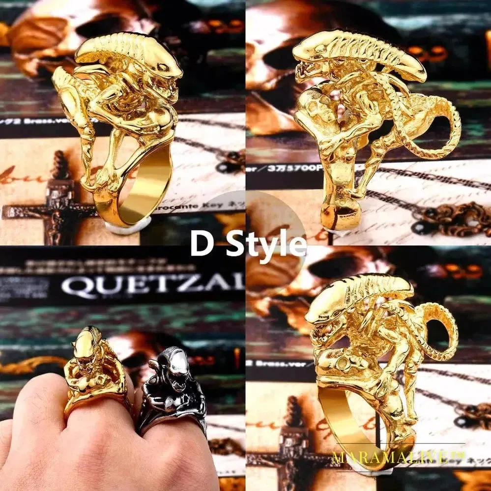3D Alien Predator Finger Gold color Rings For Men Gothic Style Movie Unique Hot sell Jewerly Gift