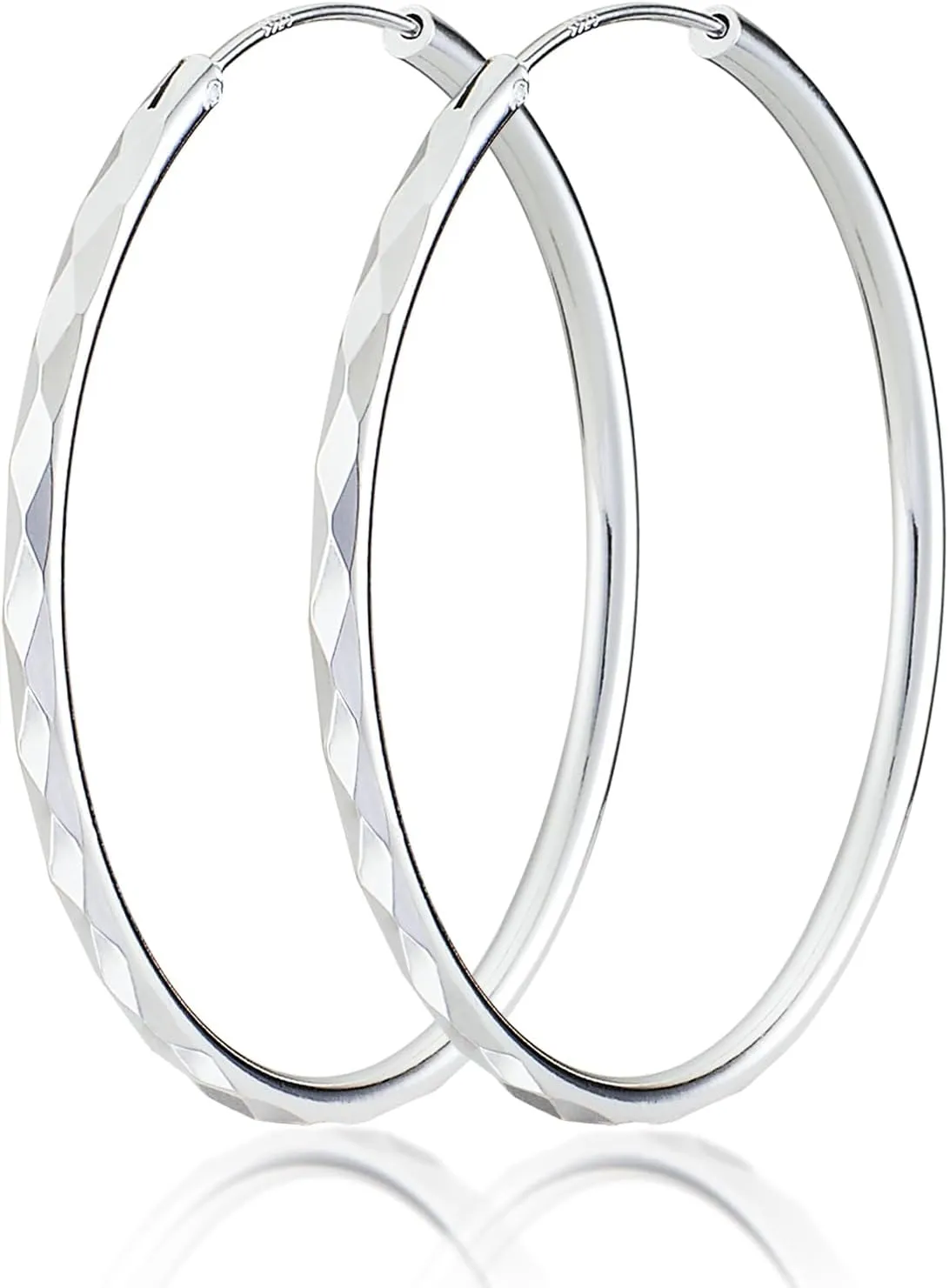3pairs Sterling Silver Hoop Earrings for Women 14K Platinum Plated Large Hoop Earrings Hypoallergenic Lightweight 925 Sterling Silver Hoop Earrings 40mm/50mm/60mm Silver Hoop Earrings Sets.
