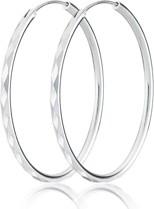 3pairs Sterling Silver Hoop Earrings for Women 14K Platinum Plated Large Hoop Earrings Hypoallergenic Lightweight 925 Sterling Silver Hoop Earrings 40mm/50mm/60mm Silver Hoop Earrings Sets.