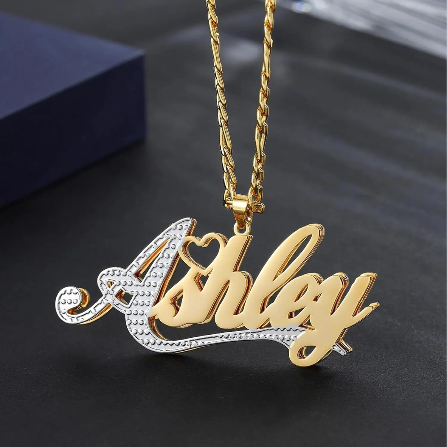 3UMeter Double Plated Name Necklace Personalized Sterling Silver Custom Name Chain 2 Tone Personalized Nameplate Necklace Customized Jewelry with Name Gift for Women Men Girls