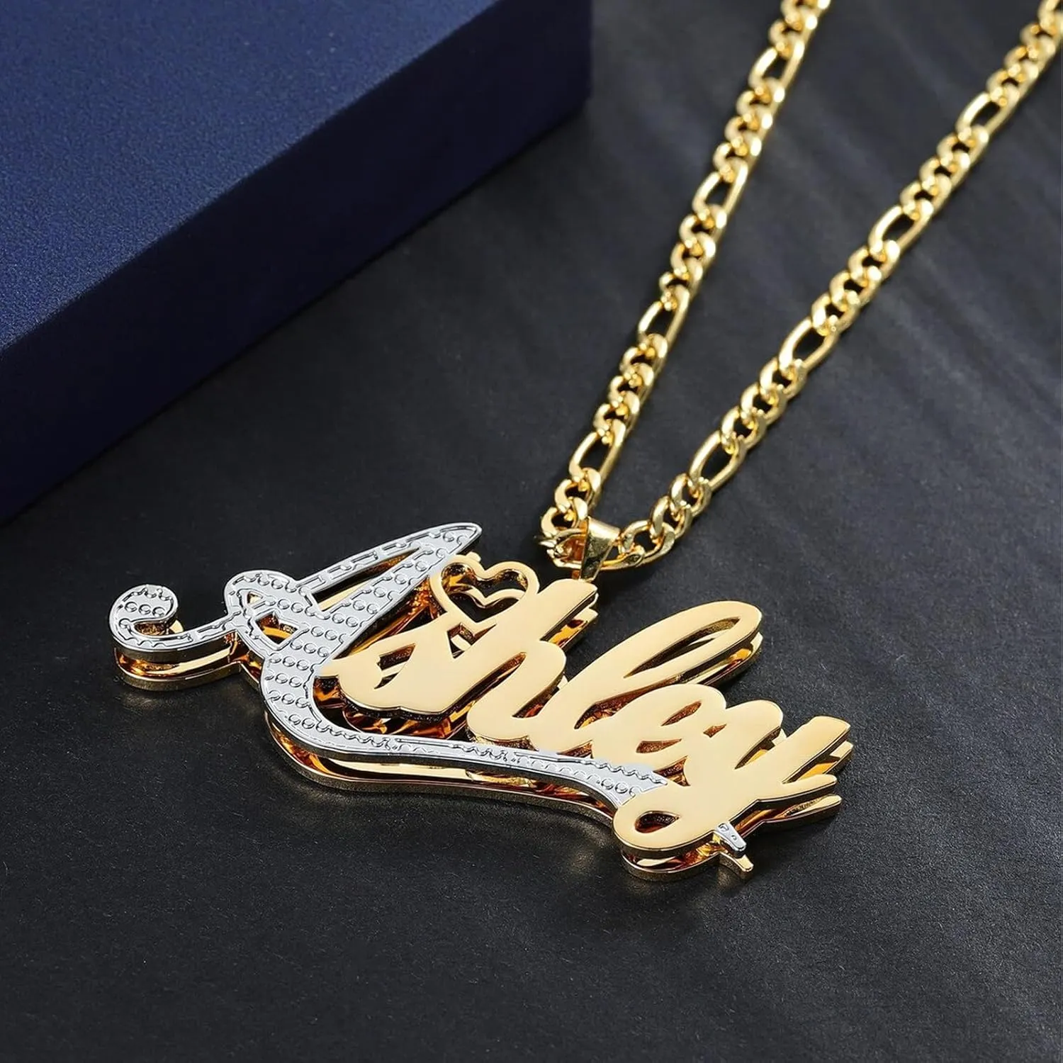 3UMeter Double Plated Name Necklace Personalized Sterling Silver Custom Name Chain 2 Tone Personalized Nameplate Necklace Customized Jewelry with Name Gift for Women Men Girls
