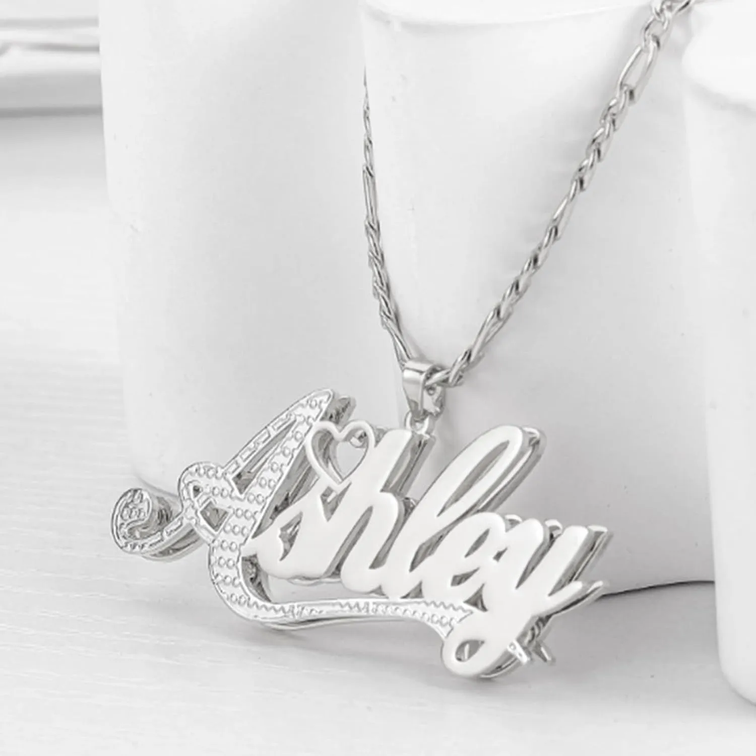 3UMeter Double Plated Name Necklace Personalized Sterling Silver Custom Name Chain 2 Tone Personalized Nameplate Necklace Customized Jewelry with Name Gift for Women Men Girls