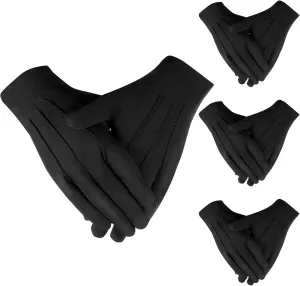 4 Pairs Black Dress Gloves Men, Adult Uniform Gloves Marching Band Gloves, Parade Gloves Cloth Gloves for Men Jewelry Gloves Black Satin Gloves for Funeral Formal Cosplay Police Server Tuxedo Guard