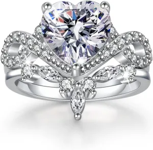 4CT Heart Engagement Rings for Women 925 Sterling Silver Promise Rings for Her 5A CZ Cubic Zircon Statement Wedding Rings Set for Women Christmas Mom Valentine's Day Gifts