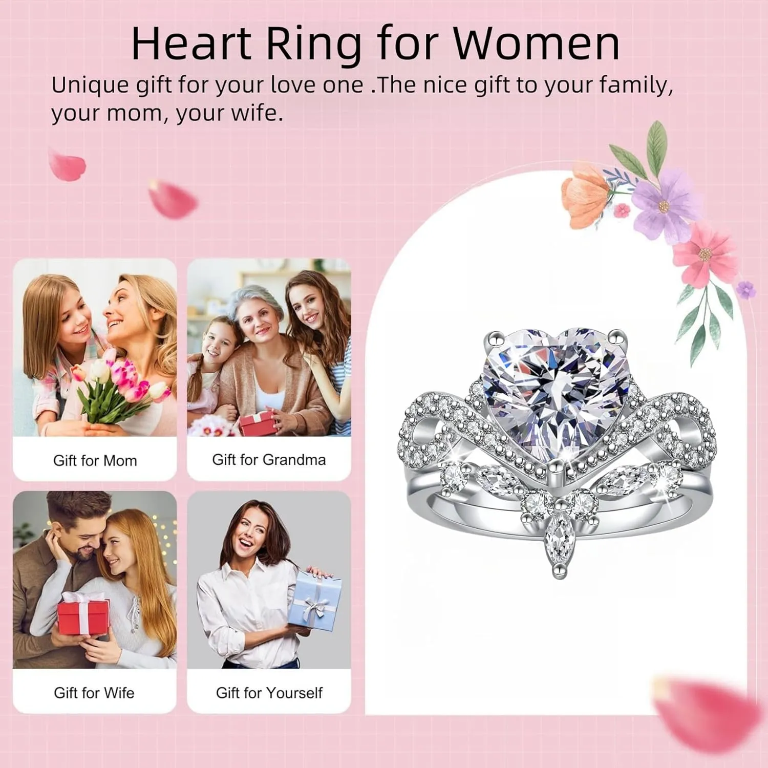 4CT Heart Engagement Rings for Women 925 Sterling Silver Promise Rings for Her 5A CZ Cubic Zircon Statement Wedding Rings Set for Women Christmas Mom Valentine's Day Gifts