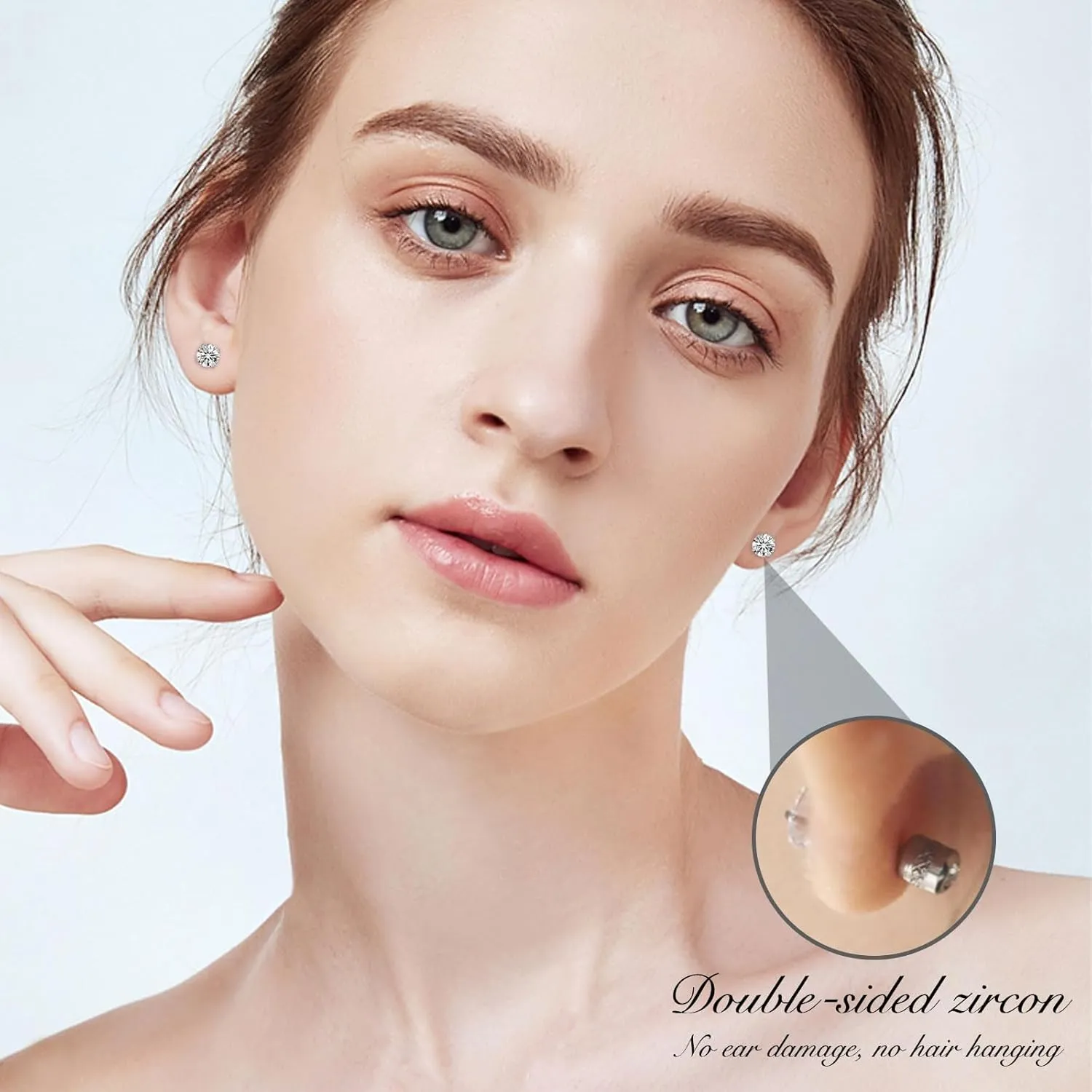 4MM Tiny CZ Screw On Flat Back Stud Earrings for Women Men Girls,Unisex Stainless Steel Silver Stud Earrings Cartilage Hypoallergenic,Dainty Double Sided Round Cubic Zirconia Earrings Jewelry Gifts