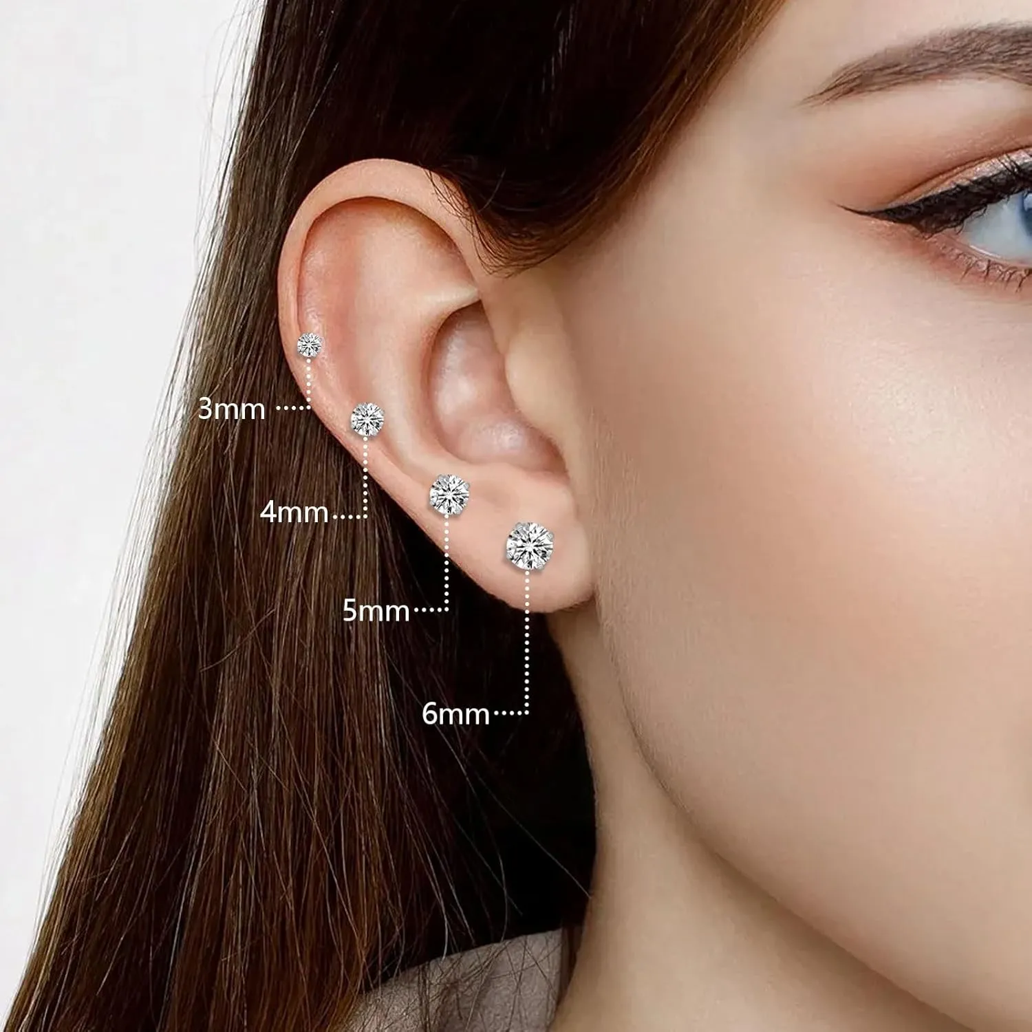 4MM Tiny CZ Screw On Flat Back Stud Earrings for Women Men Girls,Unisex Stainless Steel Silver Stud Earrings Cartilage Hypoallergenic,Dainty Double Sided Round Cubic Zirconia Earrings Jewelry Gifts