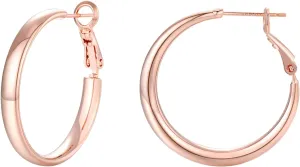 4mm Wide Large Gold Hoop Earrings for Women - 14k Real Gold Plated Big Flat Hoops Earrings - Lightweight&Hypoallergenic Trendy Thick Hoop Earrings Jewelry Gift for Women