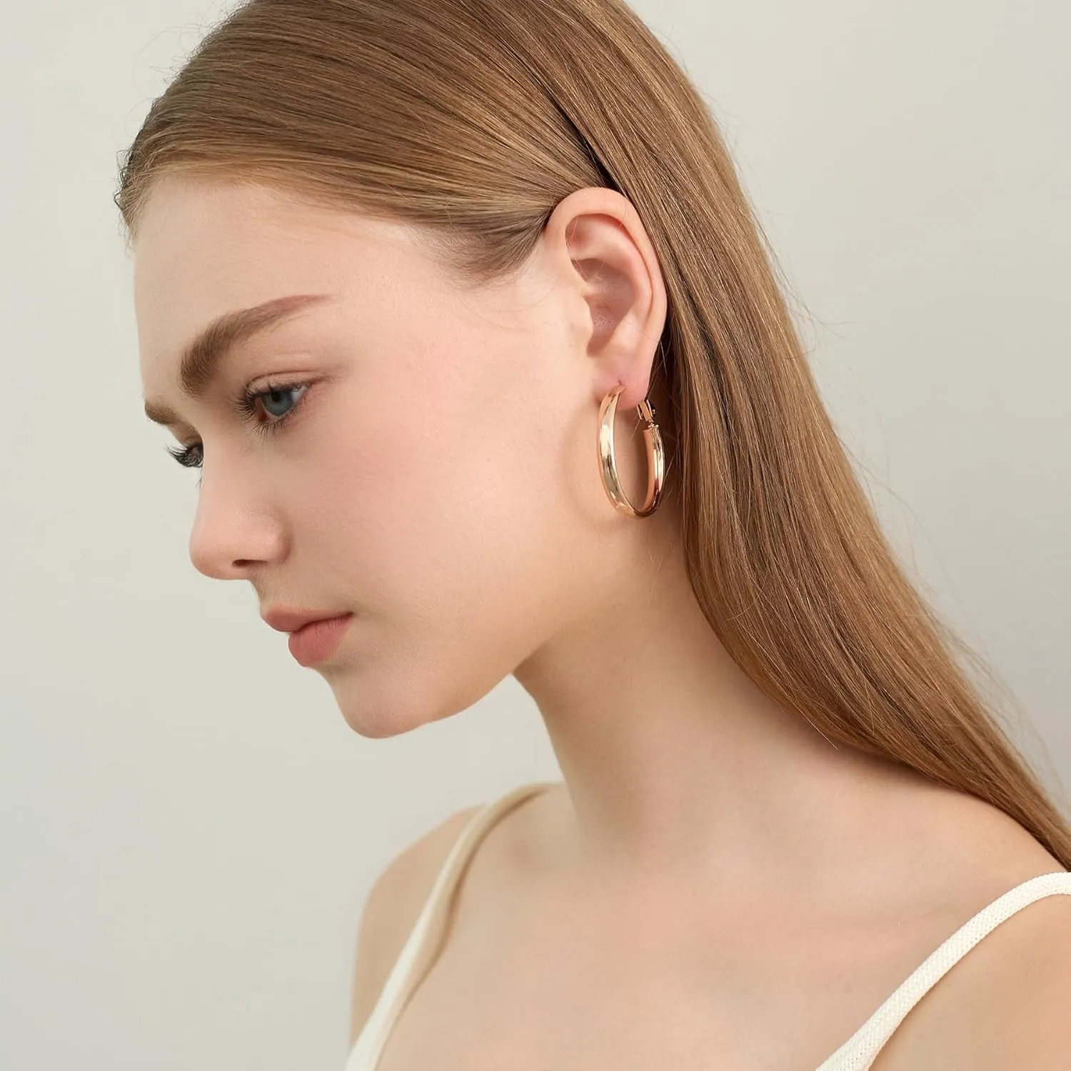 4mm Wide Large Gold Hoop Earrings for Women - 14k Real Gold Plated Big Flat Hoops Earrings - Lightweight&Hypoallergenic Trendy Thick Hoop Earrings Jewelry Gift for Women