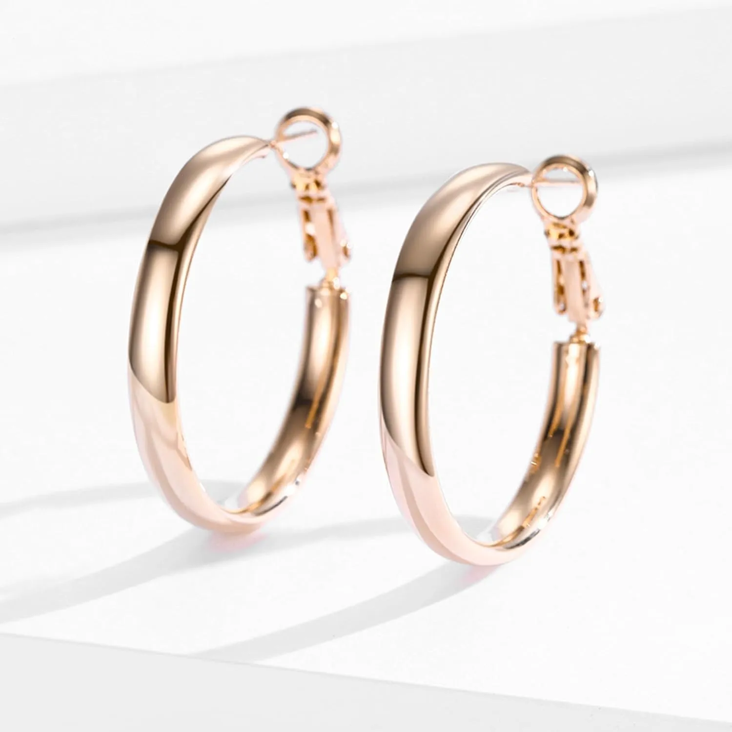4mm Wide Large Gold Hoop Earrings for Women - 14k Real Gold Plated Big Flat Hoops Earrings - Lightweight&Hypoallergenic Trendy Thick Hoop Earrings Jewelry Gift for Women