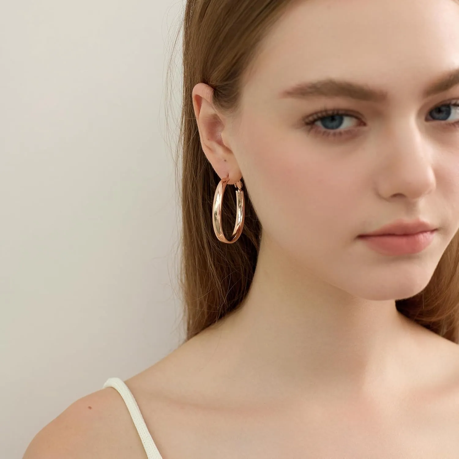 4mm Wide Large Gold Hoop Earrings for Women - 14k Real Gold Plated Big Flat Hoops Earrings - Lightweight&Hypoallergenic Trendy Thick Hoop Earrings Jewelry Gift for Women