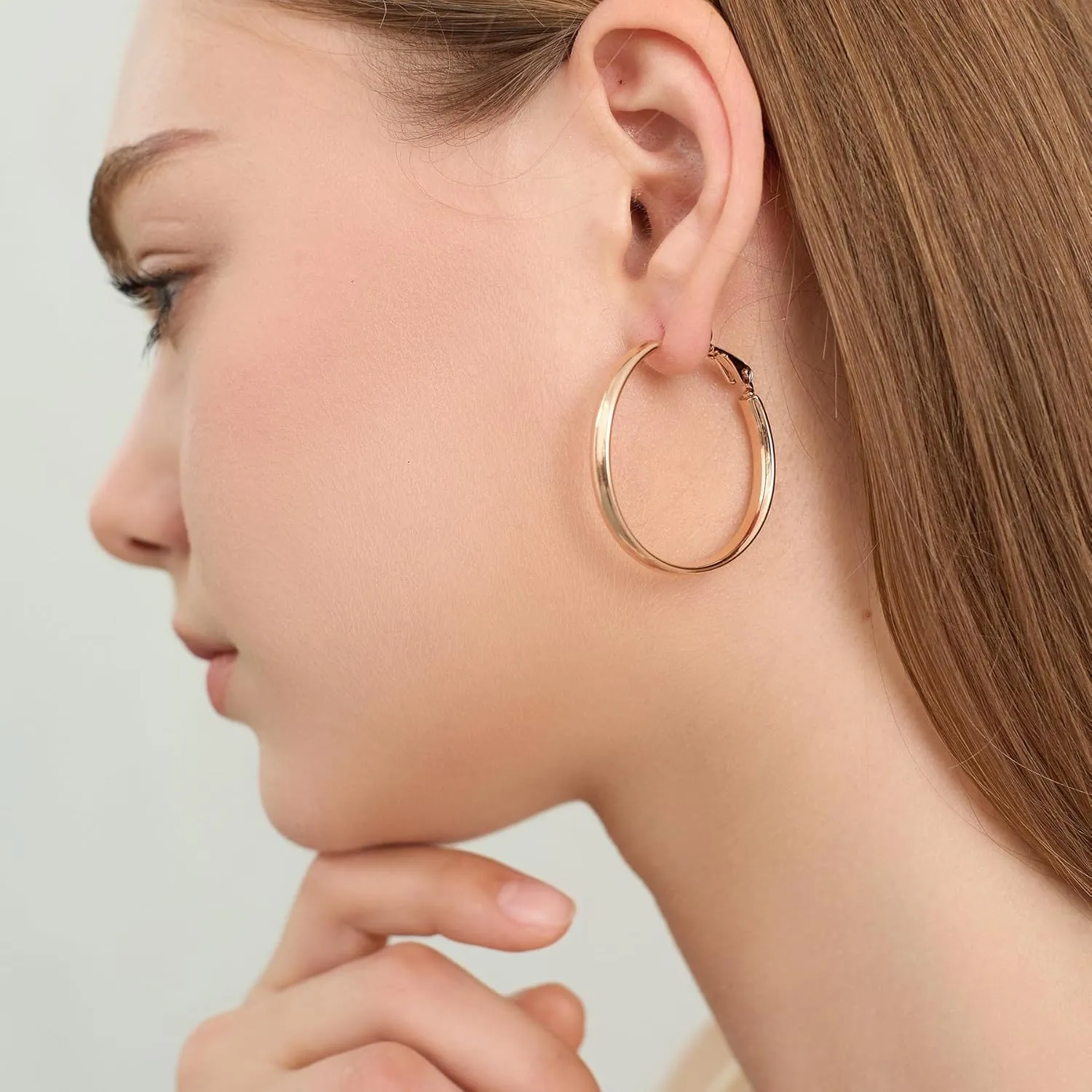 4mm Wide Large Gold Hoop Earrings for Women - 14k Real Gold Plated Big Flat Hoops Earrings - Lightweight&Hypoallergenic Trendy Thick Hoop Earrings Jewelry Gift for Women
