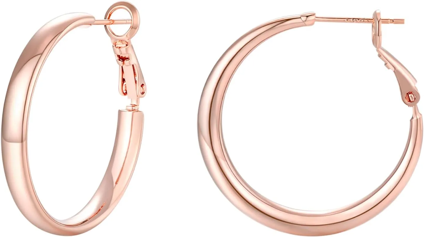 4mm Wide Large Gold Hoop Earrings for Women - 14k Real Gold Plated Big Flat Hoops Earrings - Lightweight&Hypoallergenic Trendy Thick Hoop Earrings Jewelry Gift for Women