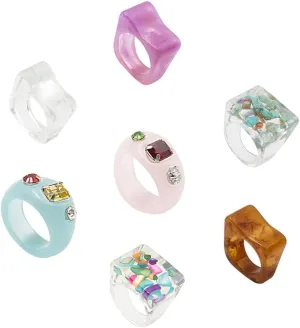 4Pcs Resin Acrylic Rings Stacking Finger Rings Set for Women Colorful Thin Thick Joint Rings Set Wedding Party Ring Jewelry Birthday Gift for Girls
