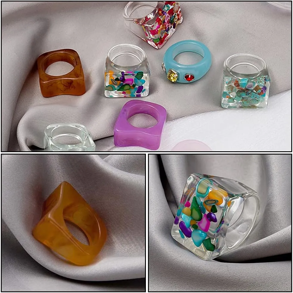 4Pcs Resin Acrylic Rings Stacking Finger Rings Set for Women Colorful Thin Thick Joint Rings Set Wedding Party Ring Jewelry Birthday Gift for Girls