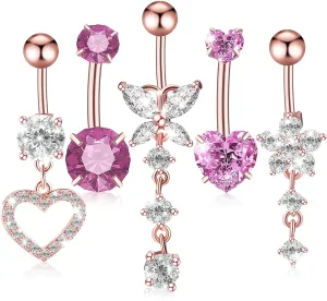 5 Pcs Dangle Belly Button Rings Stainless Steel Belly Rings Jewelry Belly Rings Small Navel Ring Belly Button Piercings For Women