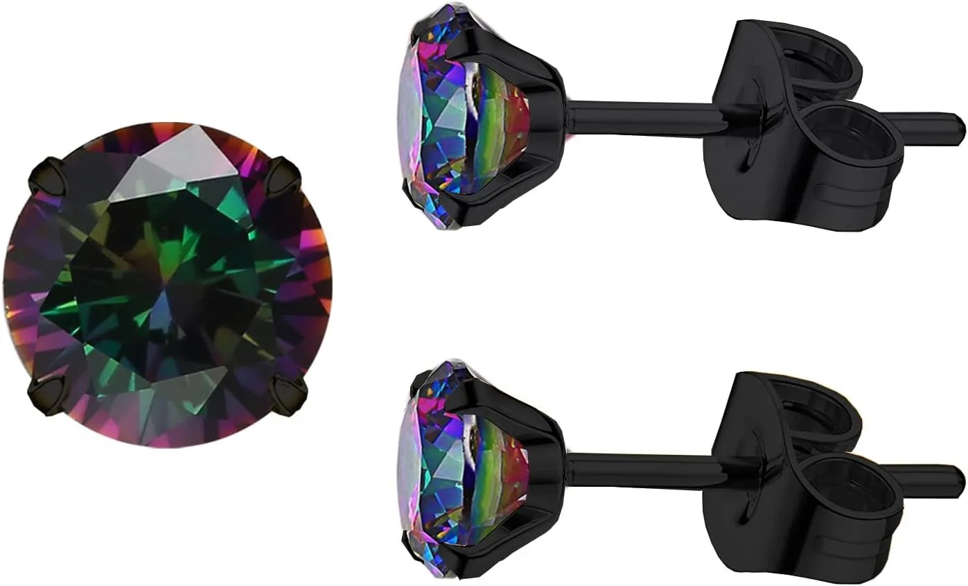 5A Stunning Rainbow Rose Gold Black Hypoallergenic Quartz Stone Surgical 316L Stainless Steel,Hypoallergenic Tragus Cartilage Sleeper Earrings,Earring Stud Gift Box,Men Women Womens Mens