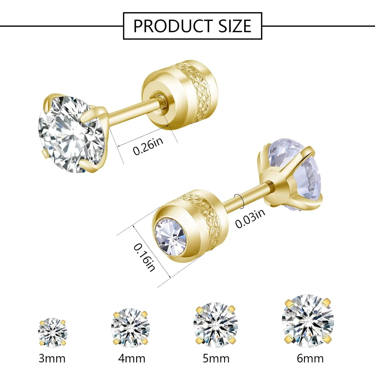5MM Tiny CZ Screw On Flat Back Stud Earrings for Women Men Girls,14K Gold Plated Stud Earrings Unisex,Dainty Double Sided Round Cubic Zirconia Earrings Lightweight Hypoallergenic Jewelry Gifts