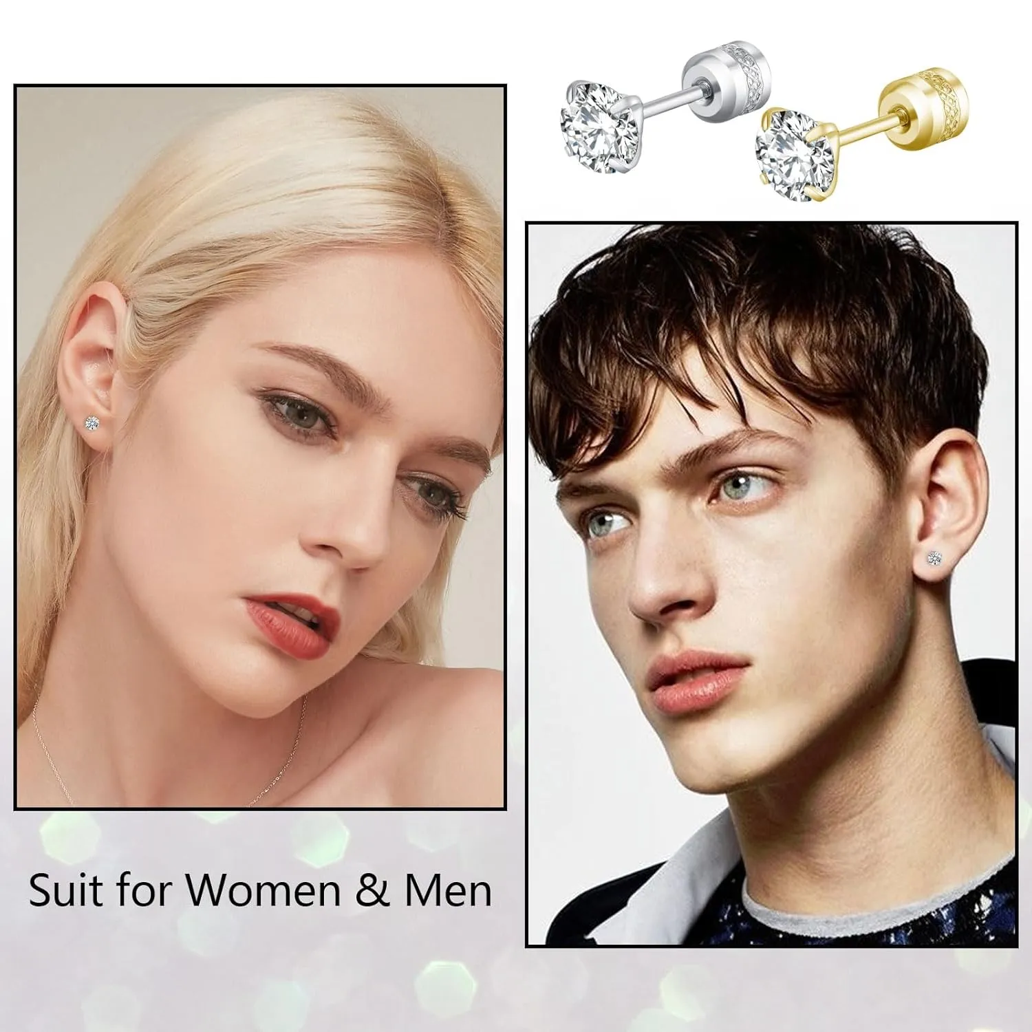 5MM Tiny CZ Screw On Flat Back Stud Earrings for Women Men Girls,14K Gold Plated Stud Earrings Unisex,Dainty Double Sided Round Cubic Zirconia Earrings Lightweight Hypoallergenic Jewelry Gifts