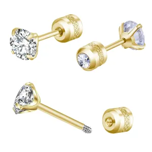 5MM Tiny CZ Screw On Flat Back Stud Earrings for Women Men Girls,14K Gold Plated Stud Earrings Unisex,Dainty Double Sided Round Cubic Zirconia Earrings Lightweight Hypoallergenic Jewelry Gifts