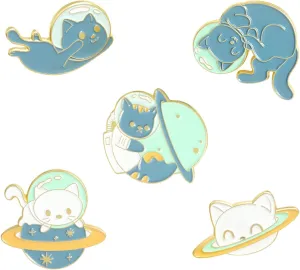 5Pcs Cute Cat Enamel Brooch Pins for Women Girls Cartoon Animal Enamel Pin Set for Kids Novelty Cat Lapel Pin for Clothes Backpacks Hats Badges Bags