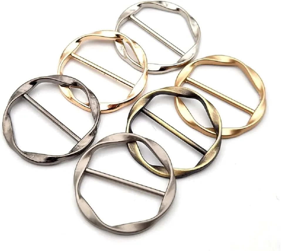 6 PCS Silk Scarf Ring Clips for Women - Gold Alloy Classic Buckle Accessory