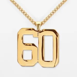 60 Number Pendant with Chain Kids Necklace - Gold Plated Stainless Steel