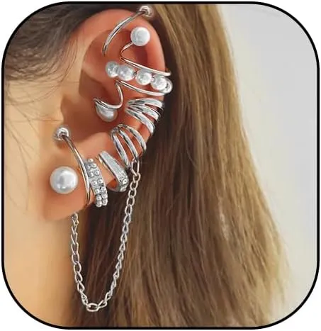 7 Pieces Gold Pearl Ear Cuff Earring Set, Minimalist Cartilage Non Pierced Ear Clip Earrings, Trendy Statement Jewelry Gifts for Women