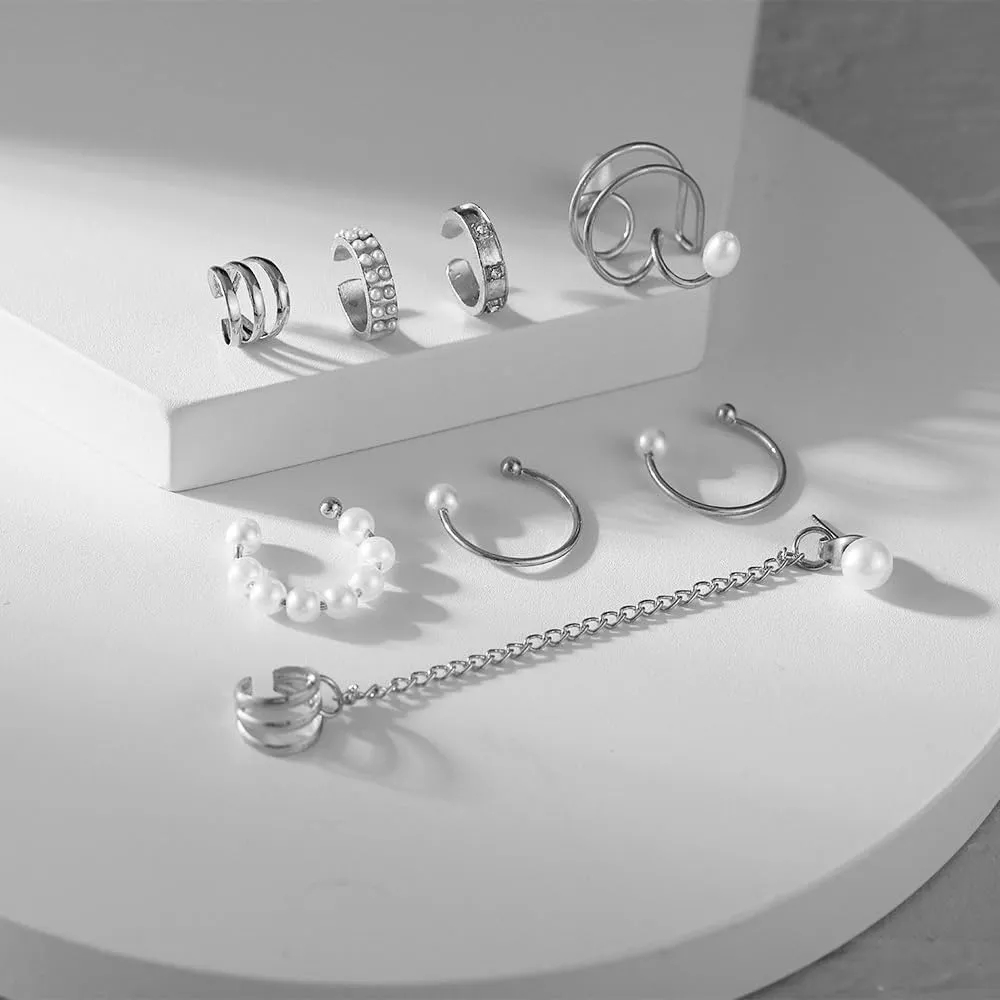 7 Pieces Gold Pearl Ear Cuff Earring Set, Minimalist Cartilage Non Pierced Ear Clip Earrings, Trendy Statement Jewelry Gifts for Women