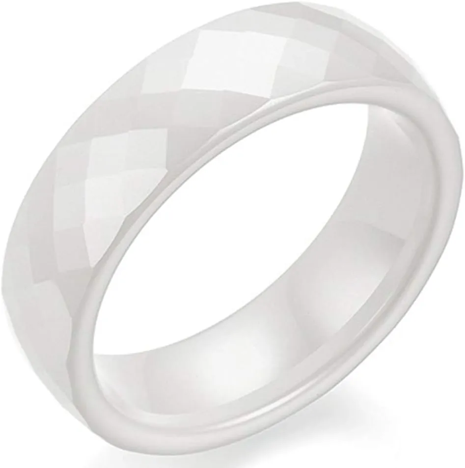 7mm Black White Faced Classic Simple Plain Dome Style Ceramic Wedding Band Ring