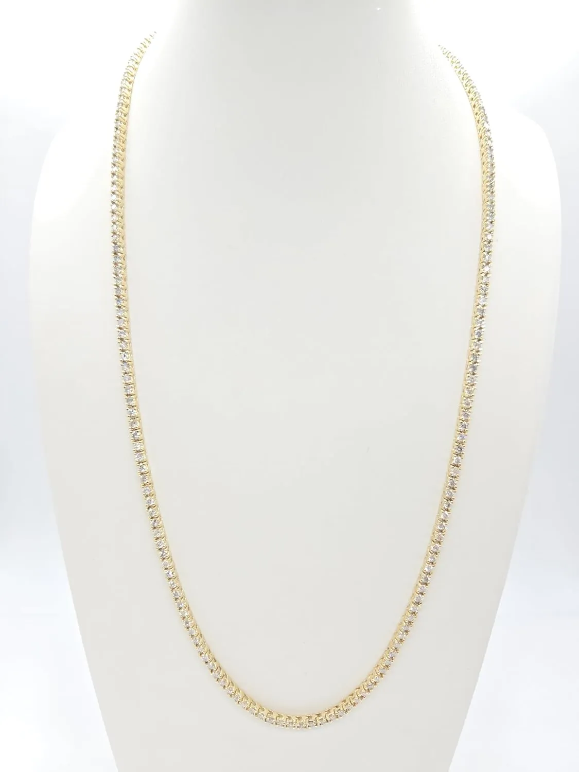 8.84 Carat Round Natural Diamond Tennis Necklace 14 Karat Yellow Gold 22''
