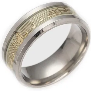 8mm 316L Stainless Steel Sheet Music Note Glow in The Dark Ring Luminous Effect Music Piano Ring,