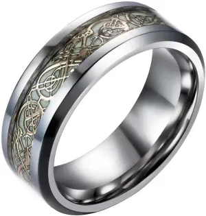 8mm Mens Luminous Glow Celtic Dragon Wedding Ring Glowing Dragon Comfort Fit Wedding Ring Glow in The Dark Jewelry,