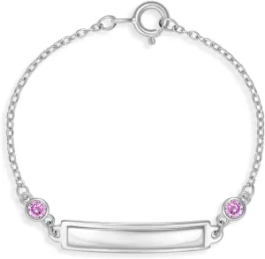 925 Sterling Silver 4.5" Baby Girl Tag ID Bracelet Cubic Zirconias & Identification Name Plate. Stunning CZ Bracelets for Infants & Babies - Small Tag ID Bracelet for Babies