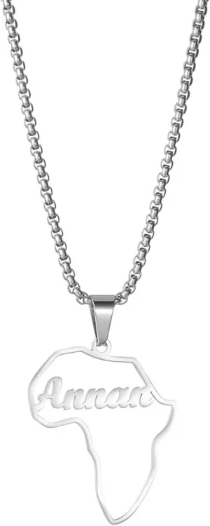 925 Sterling Silver Africa Map Pendant Necklace Personalized Custom Made with Any Name
