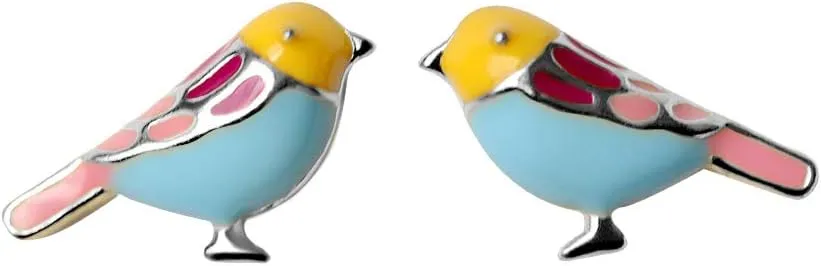 925 Sterling Silver Bird Stud Earrings 18K Gold Plated/White Gold Plated Multi-Color Enamel Bird Earrings Studs Animal Jewelry Gift for Women Hypoallergenic