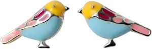 925 Sterling Silver Bird Stud Earrings 18K Gold Plated/White Gold Plated Multi-Color Enamel Bird Earrings Studs Animal Jewelry Gift for Women Hypoallergenic