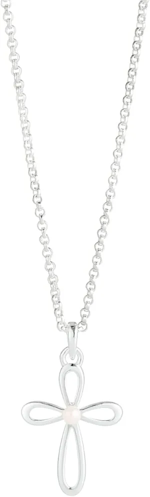 925 Sterling Silver Cherish Pearl Cross Necklace for Girls  Baptism, First Communion, Quinceaera, Flower Girl & Bridesmaid Gift  Adjustable Religious Jewelry