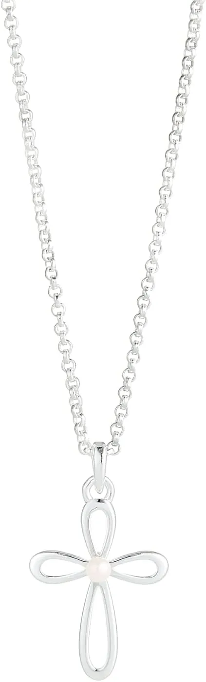 925 Sterling Silver Cherish Pearl Cross Necklace for Girls  Baptism, First Communion, Quinceaera, Flower Girl & Bridesmaid Gift  Adjustable Religious Jewelry