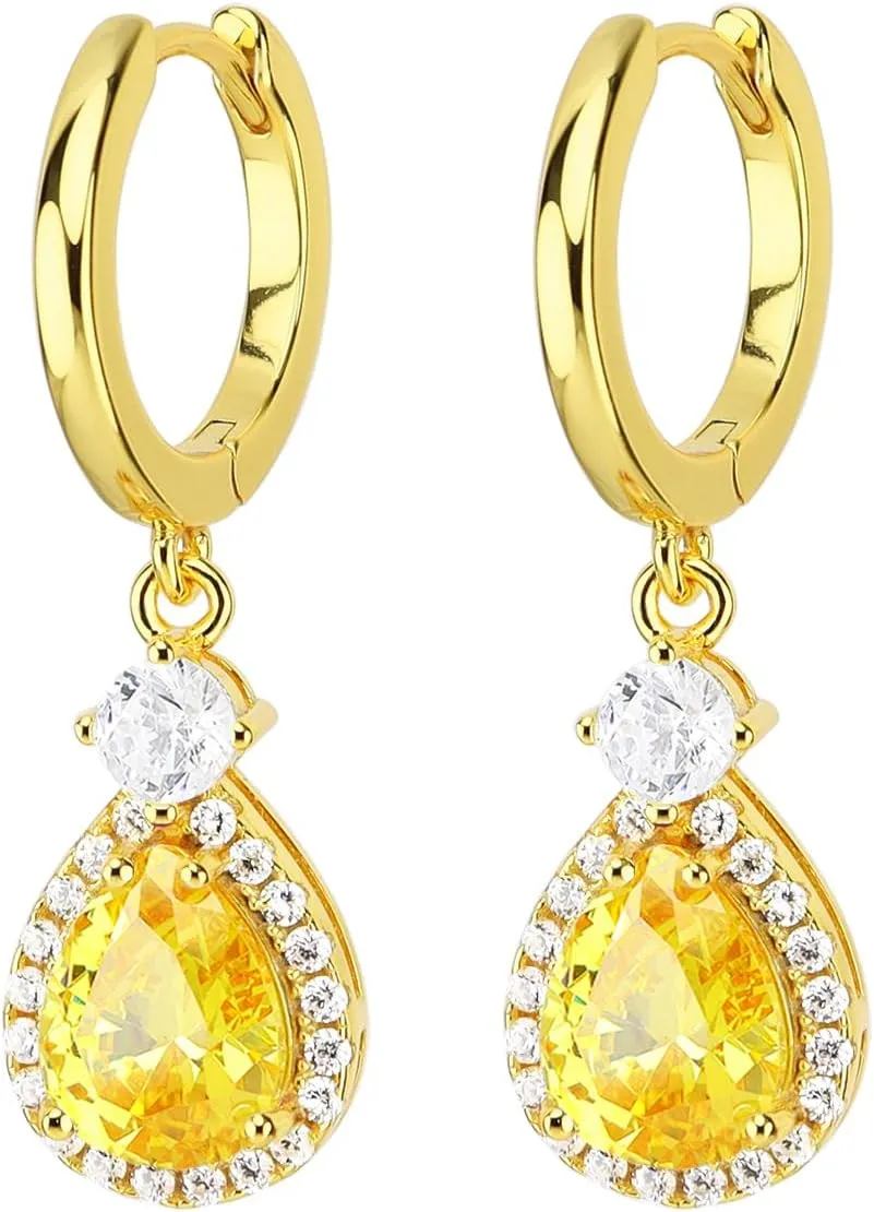 925 Sterling Silver Hoop Earrings 18k Gold Plated Wedding Dangle Birthday Stone Eardrop for Women