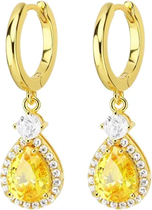 925 Sterling Silver Hoop Earrings 18k Gold Plated Wedding Dangle Birthday Stone Eardrop for Women